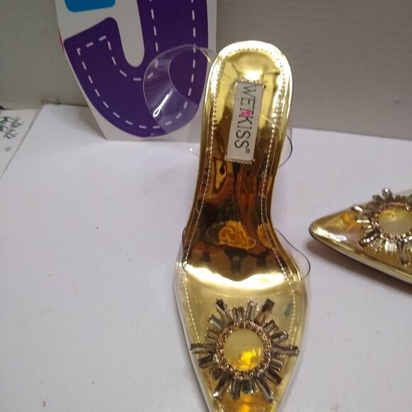 Wetkiss Women's Transparent Heel 4” Crystal Rhinestone Pointed Toe Size 7 - Picture 5 of 9